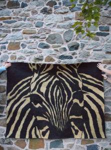 Wet felt by hand wool rug zebra design made by pandowdee 